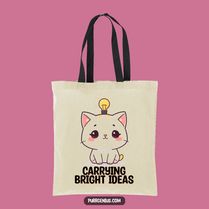 Funny Cat Idea Tote Bag: Lightbulb Feline Genius Carry-All Gift