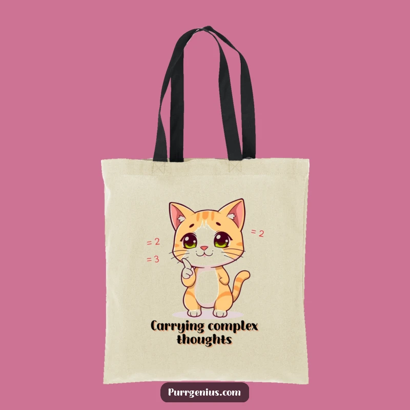 Funny Cat Math Tote Bag: Pointing Feline Equation Solver Gift