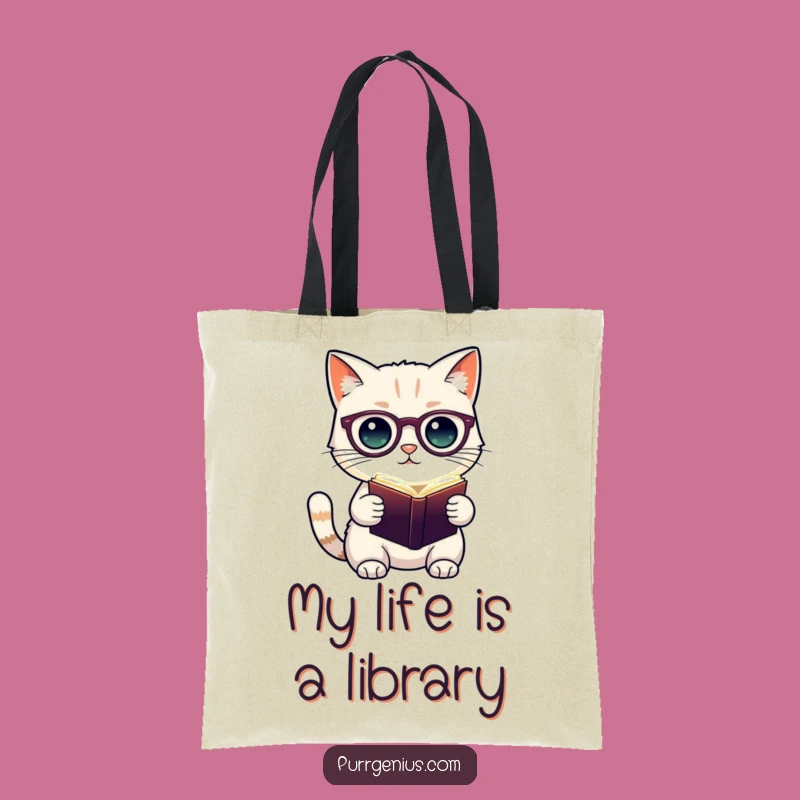 Funny Cat Scholar Tote Bag: Cute Spectacled Feline Book Holder, Great Funny Gift