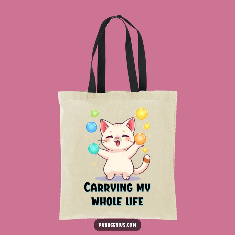 Funny Juggling Cat Tote Bag: Playful Feline Orb Bag for Everyday