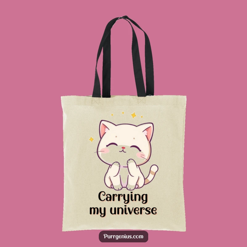Funny Kawaii Cat Stargazer Tote Bag: Carry Your Thoughts & Treasures