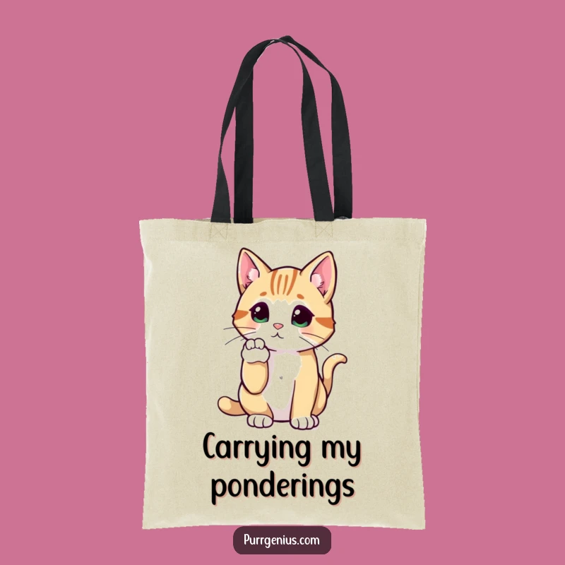 Funny Thoughtful Cat Tote Bag: Carry Deep Thoughts with Style, Ideal Funny Gift