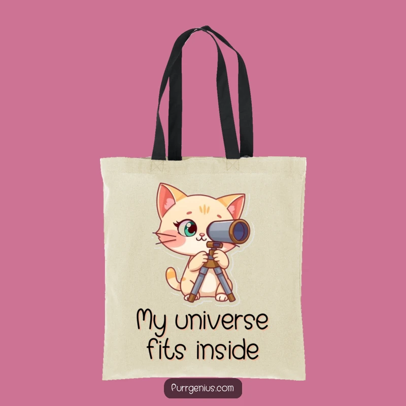 Funny Curious Cat Telescope Tote Bag: Carry Your Curiosity Everywhere
